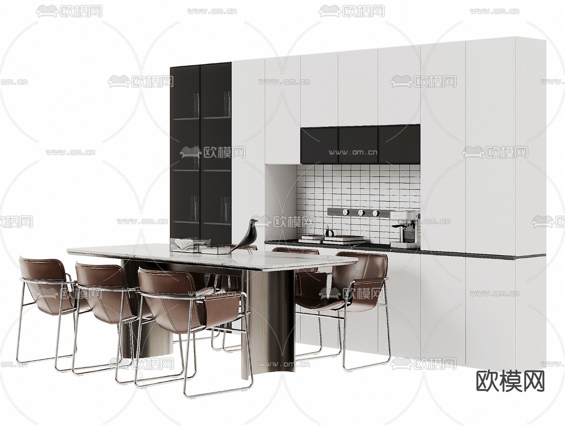 现代餐桌椅 条形餐桌3d模型下载