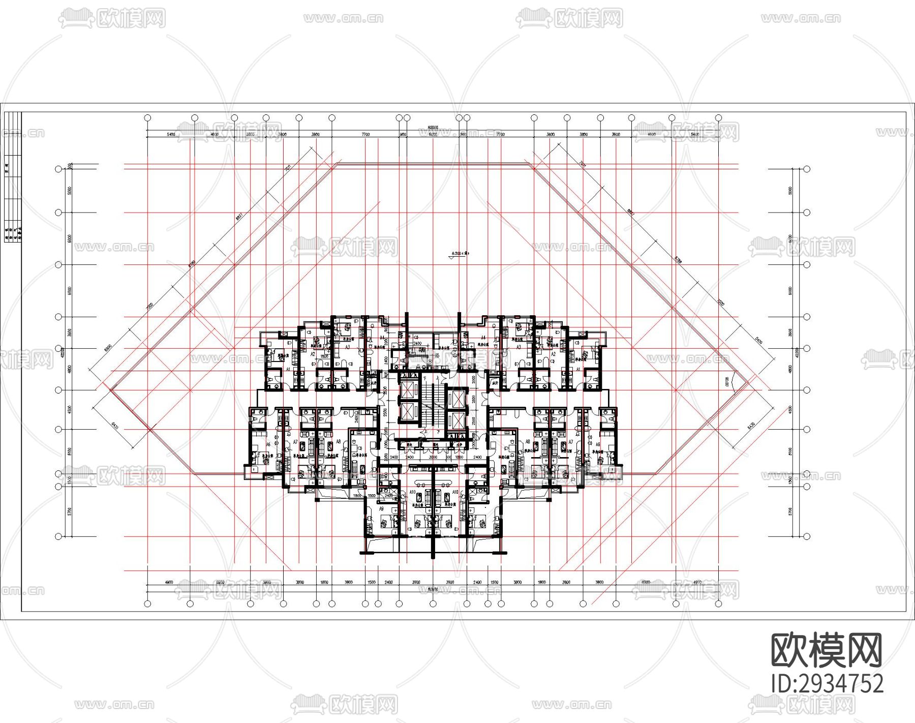 高层住宅楼建筑cad施工图下载（渲染图3）