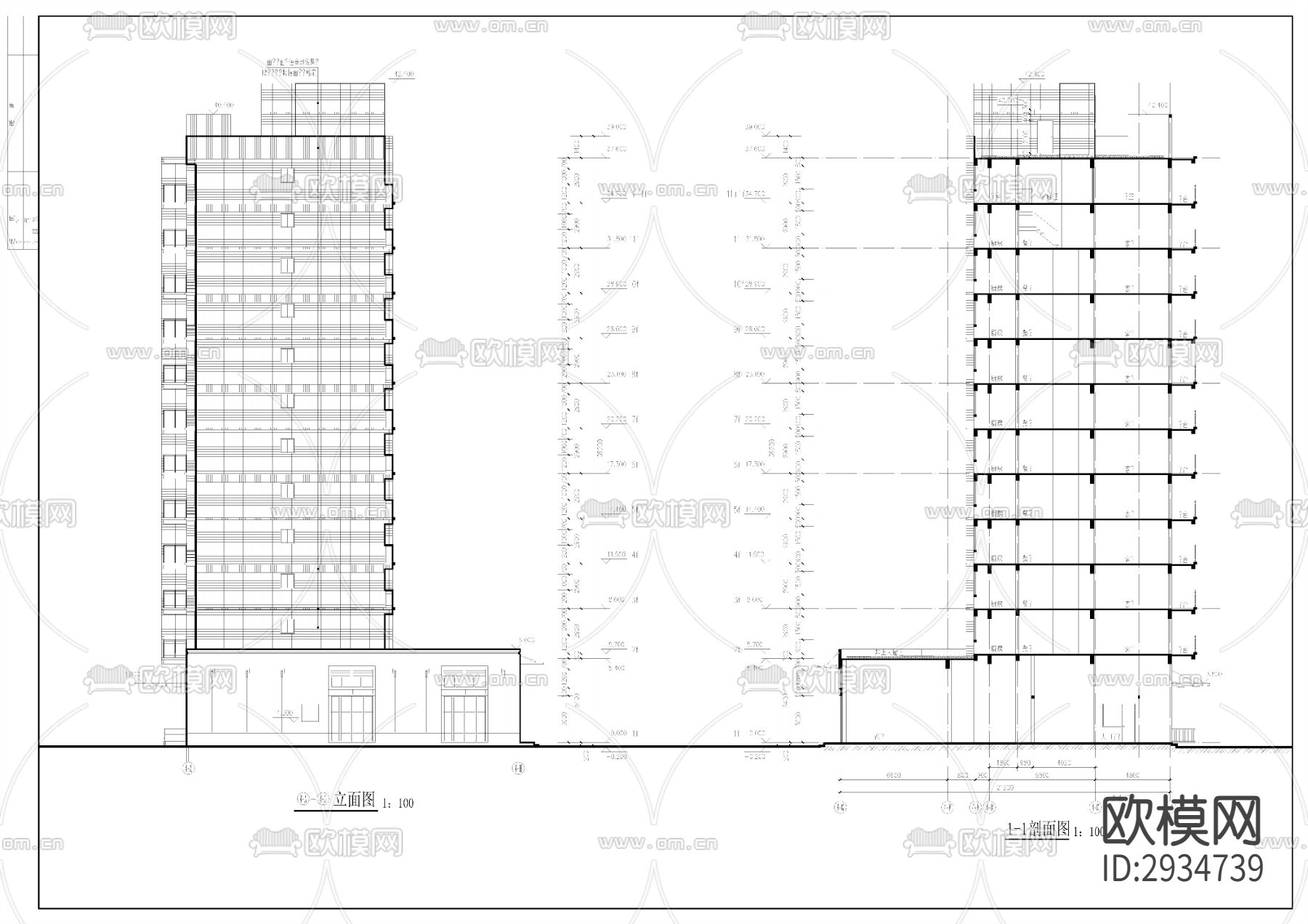 高层住宅小区建筑楼cad施工图下载（渲染图6）