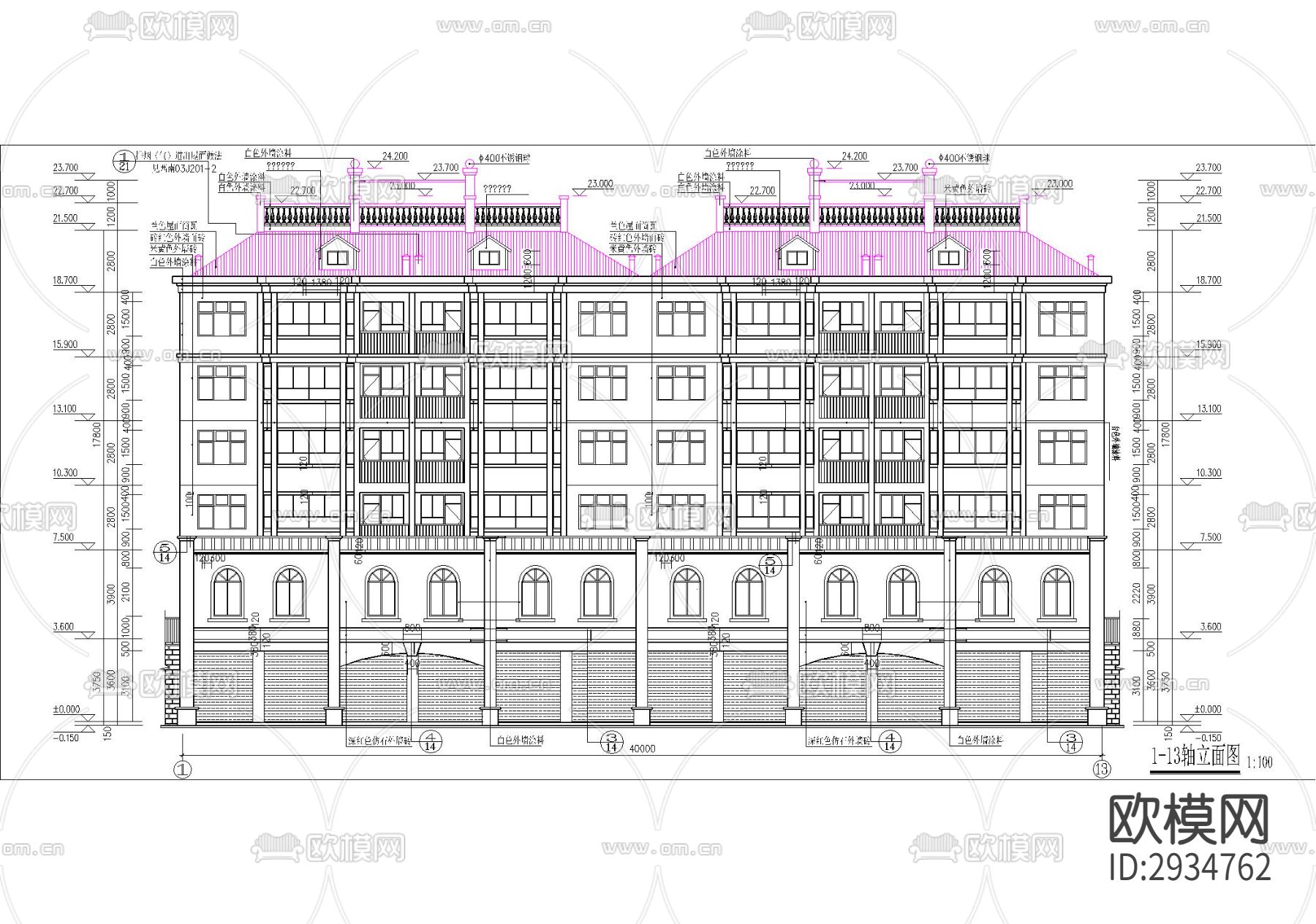 6层砖混结构商住楼设计cad施工图下载（渲染图6）