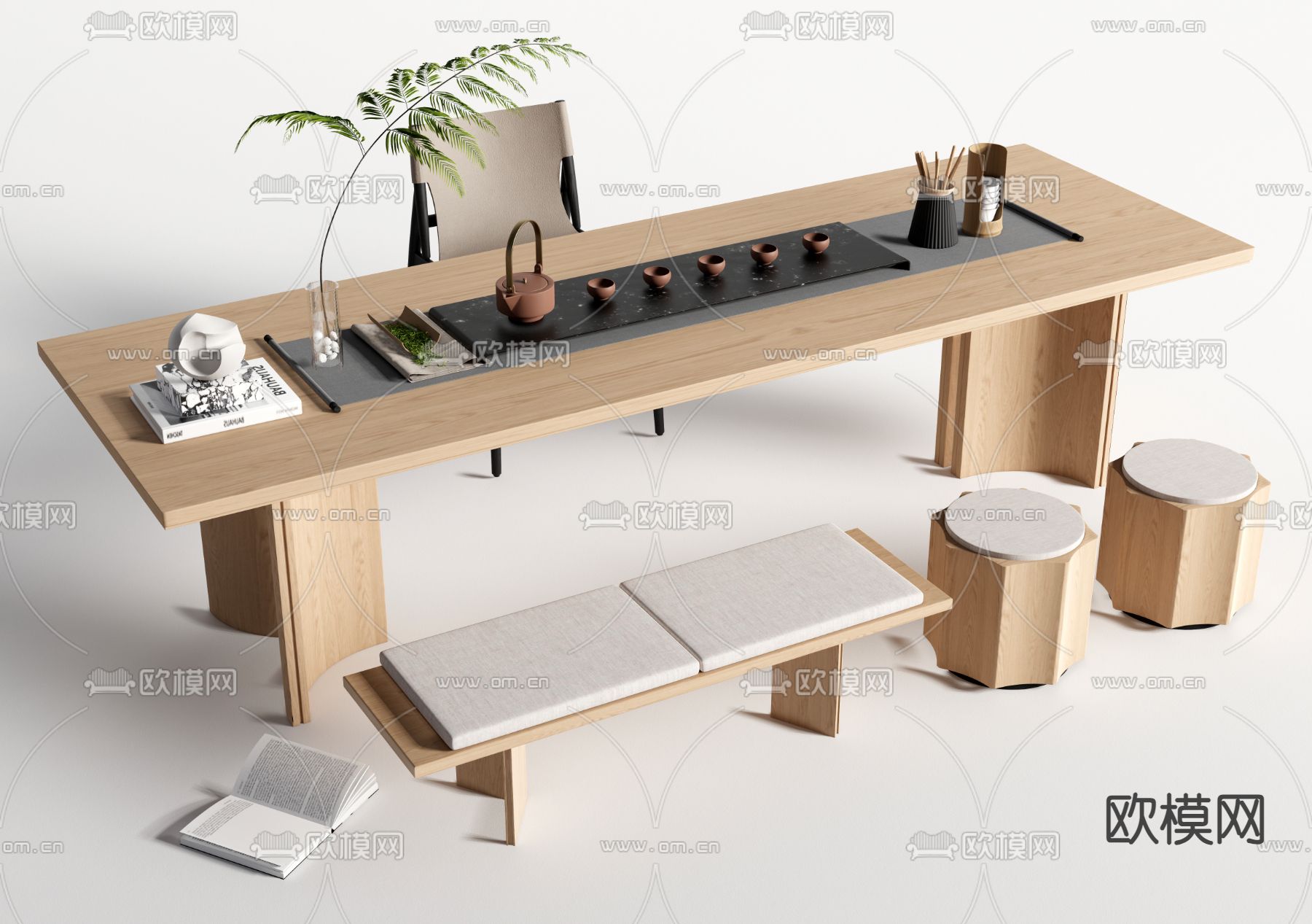 现代茶桌 茶台su模型下载（渲染图1）