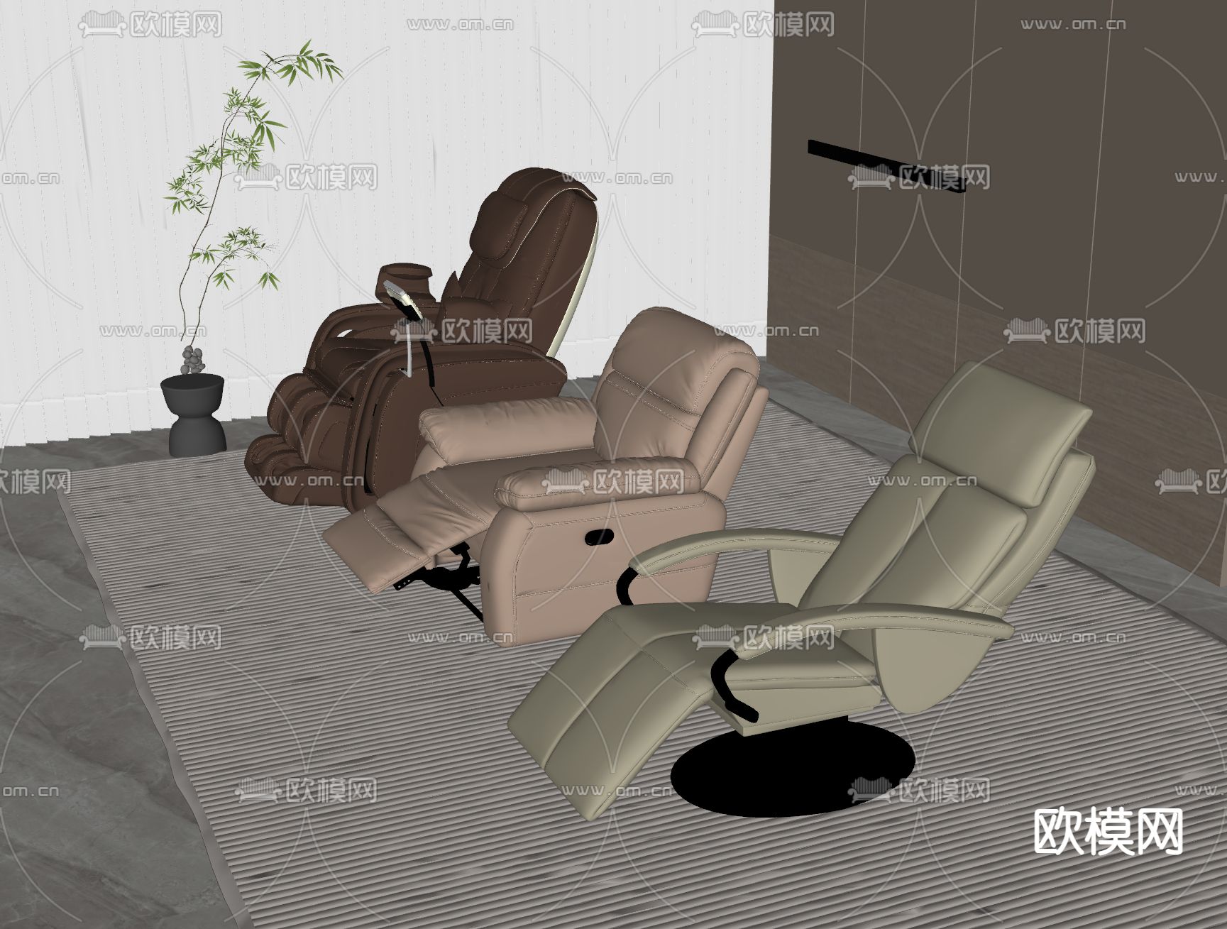 现代皮革按摩椅su模型下载（渲染图2）