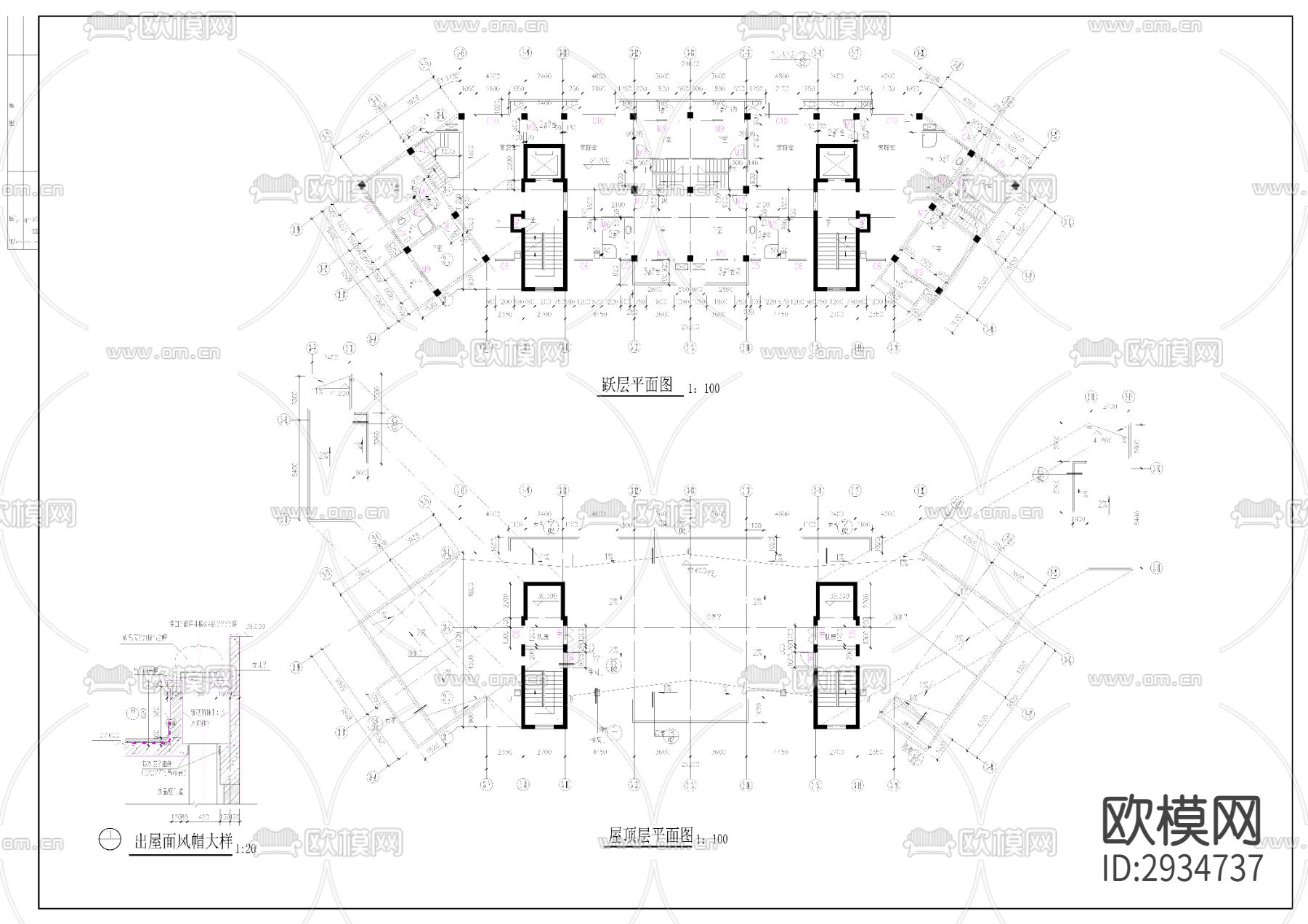 高层住宅小区建筑楼cad施工图下载（渲染图1）