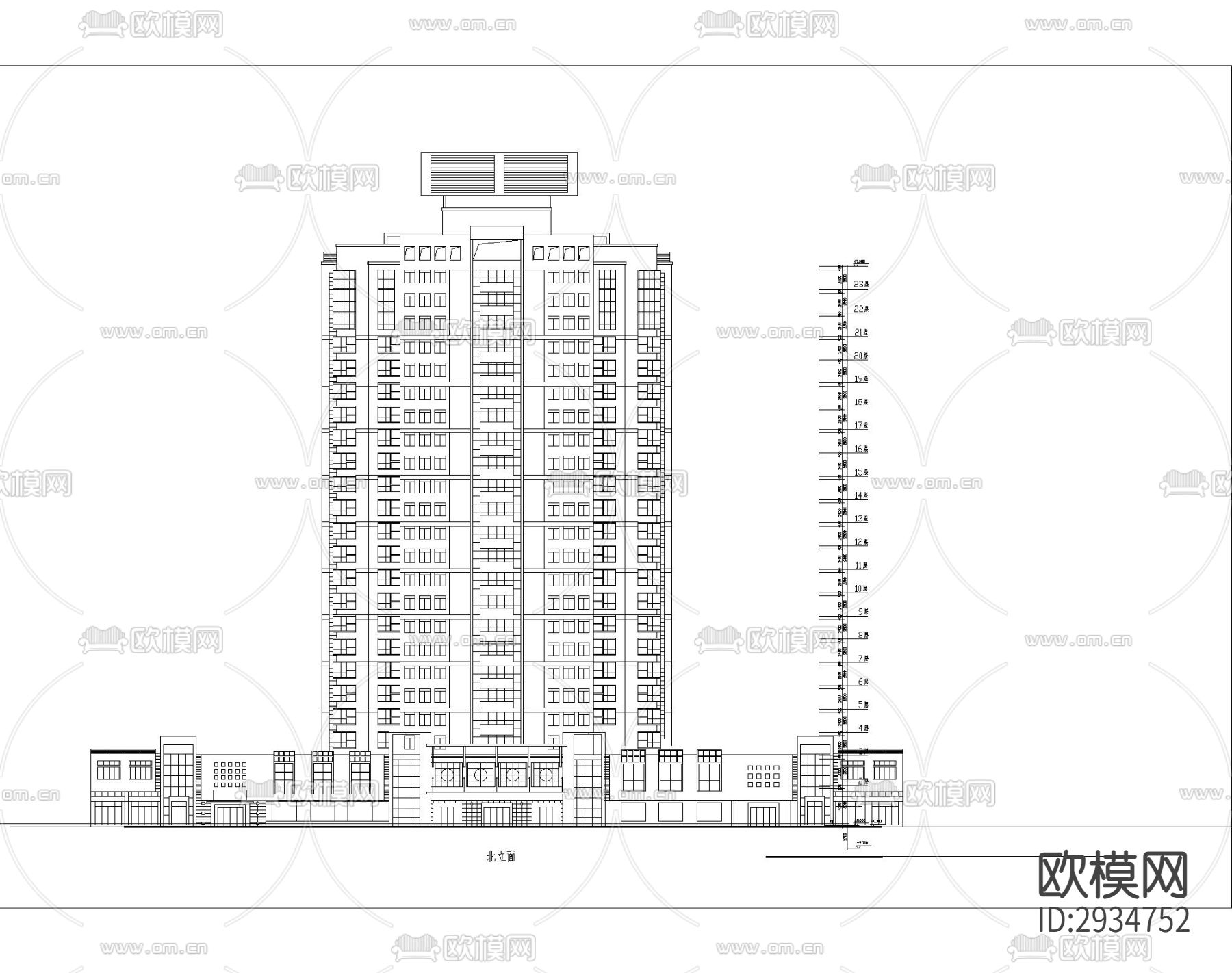 高层住宅楼建筑cad施工图下载（渲染图9）