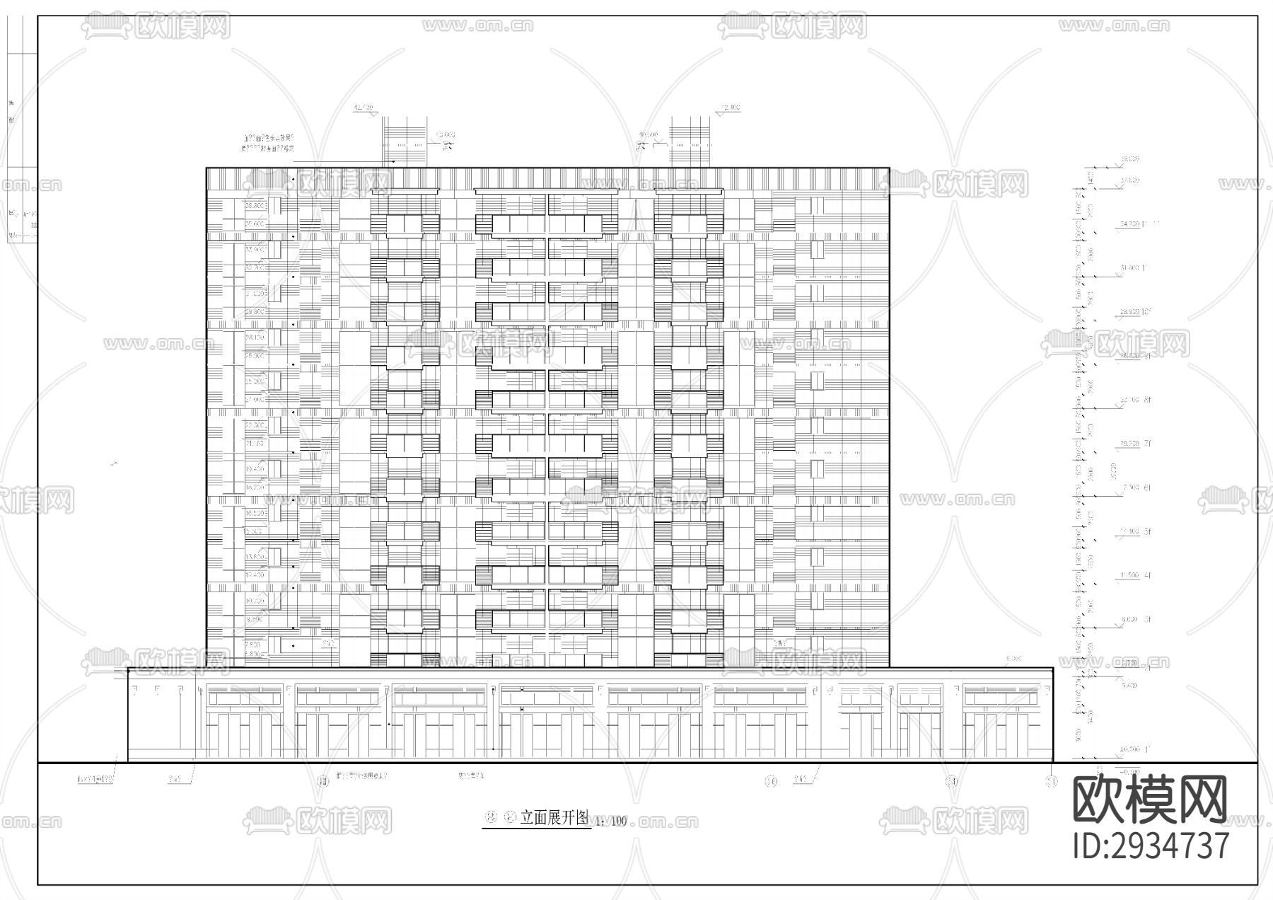 高层住宅小区建筑楼cad施工图下载（渲染图6）