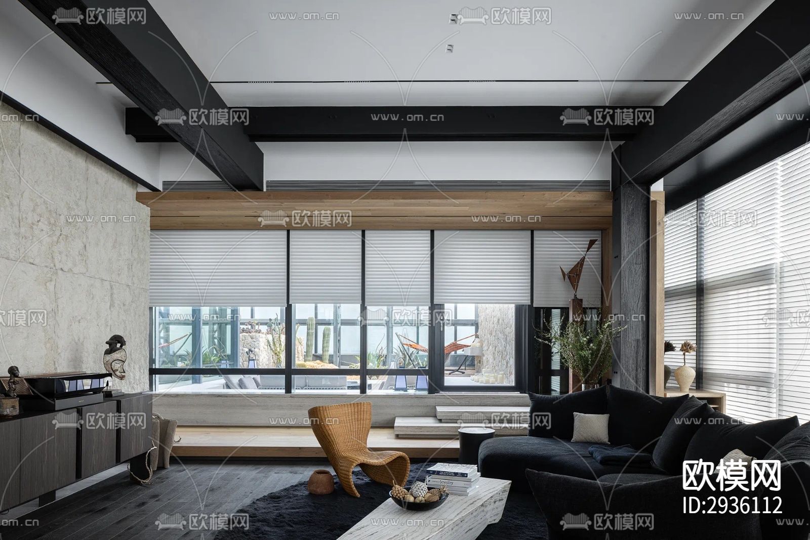 高级灰复式大平层下载（渲染图7）