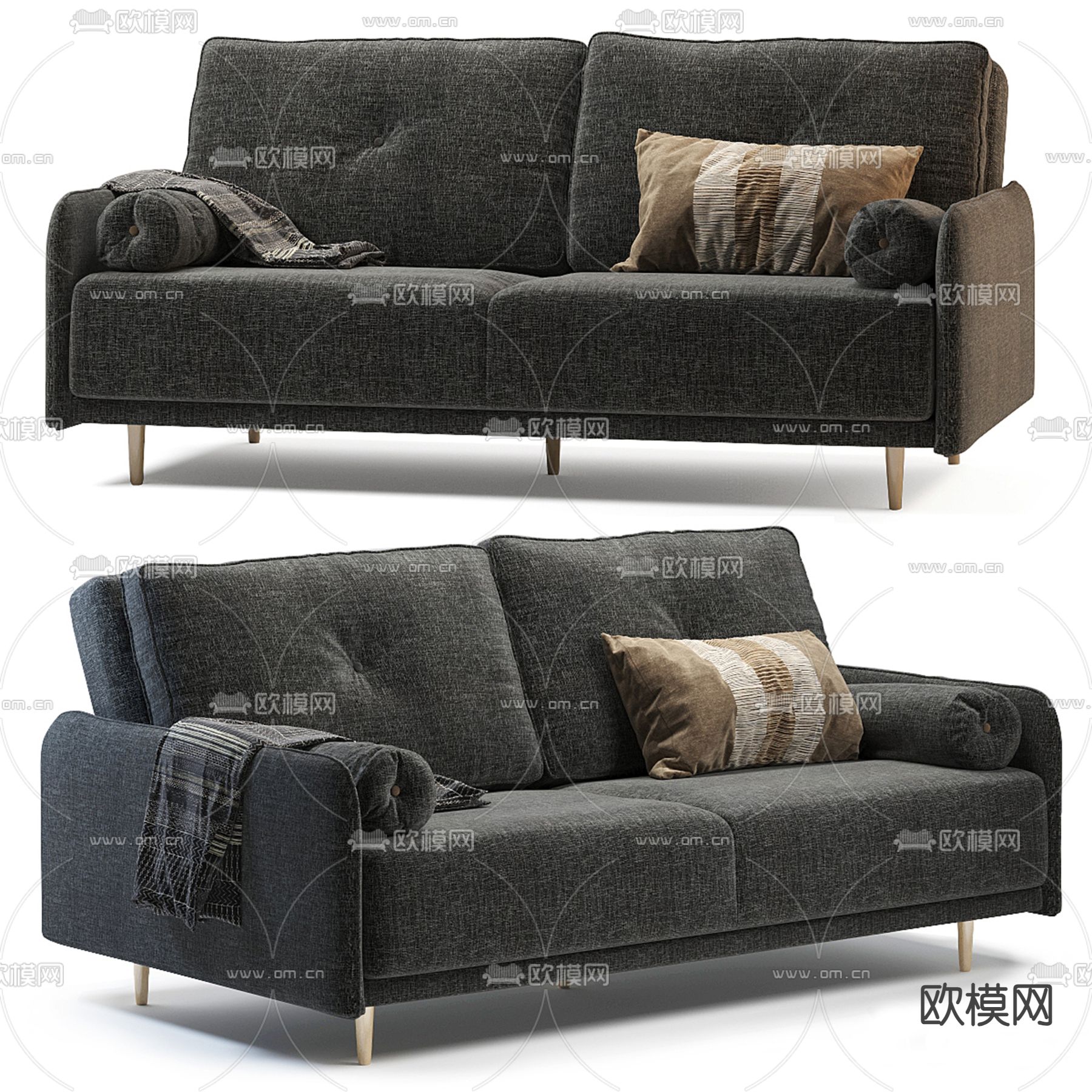 高级灰沙发 双人沙发3d模型下载