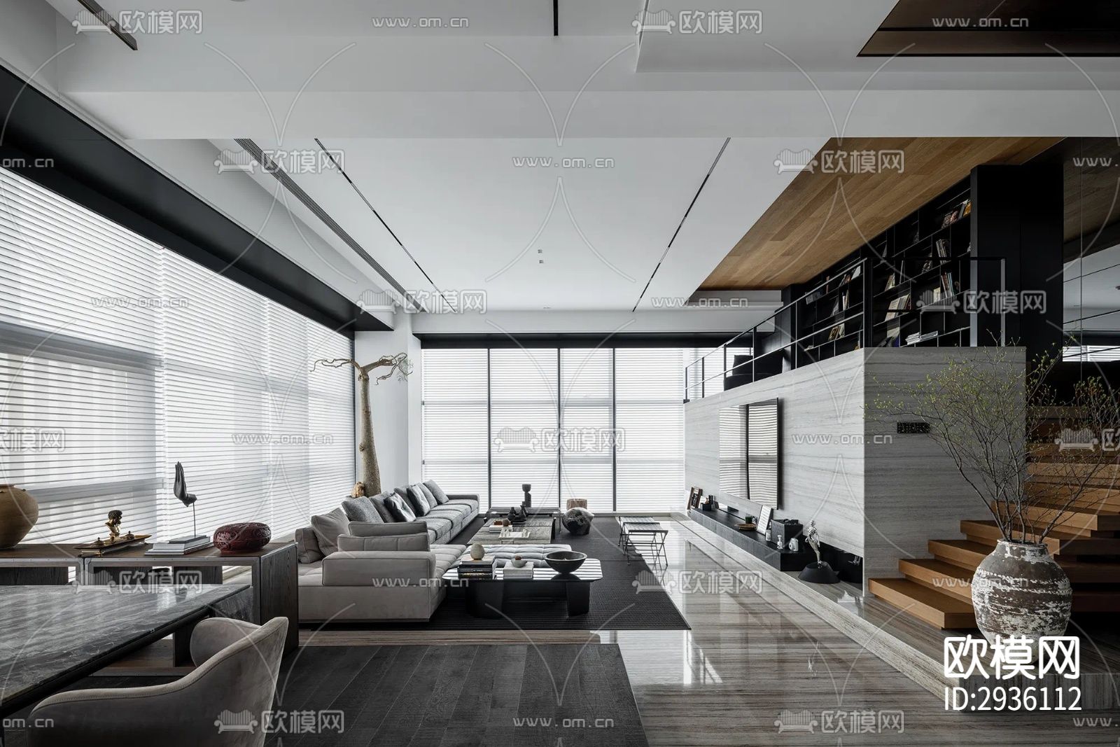 高级灰复式大平层下载（渲染图2）