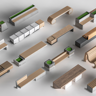  景观座椅 户外长椅su模型 