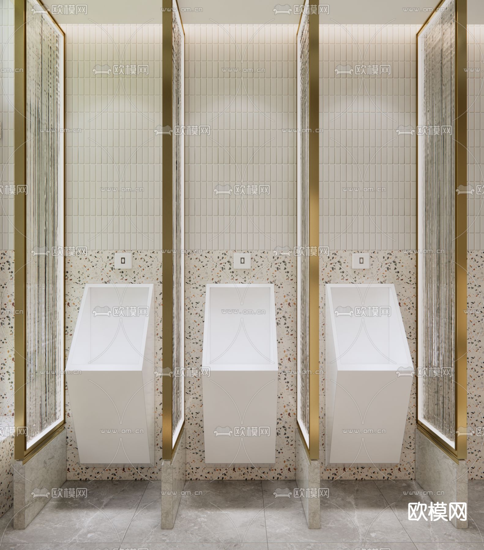 公共男卫生间su模型下载（渲染图2）
