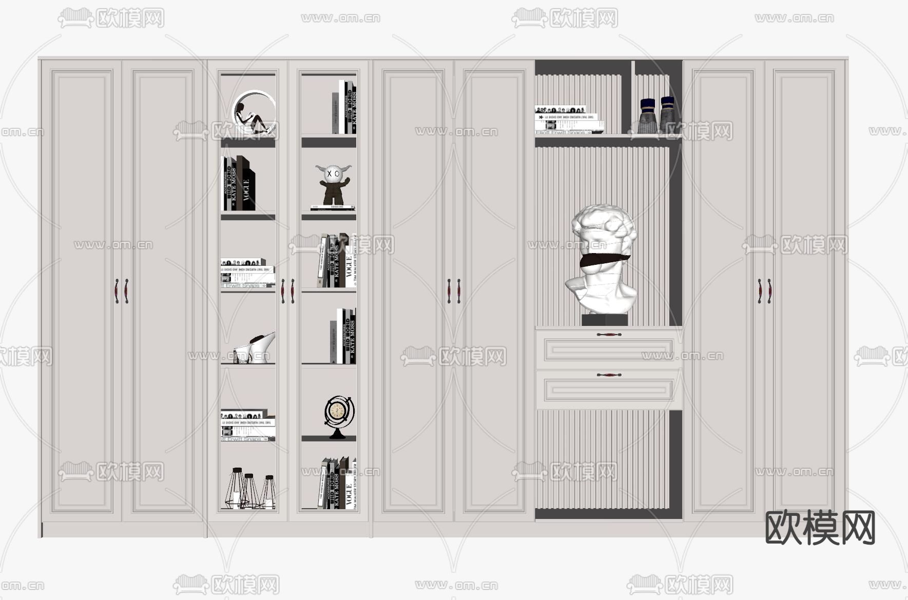 美式书柜su模型下载（渲染图2）