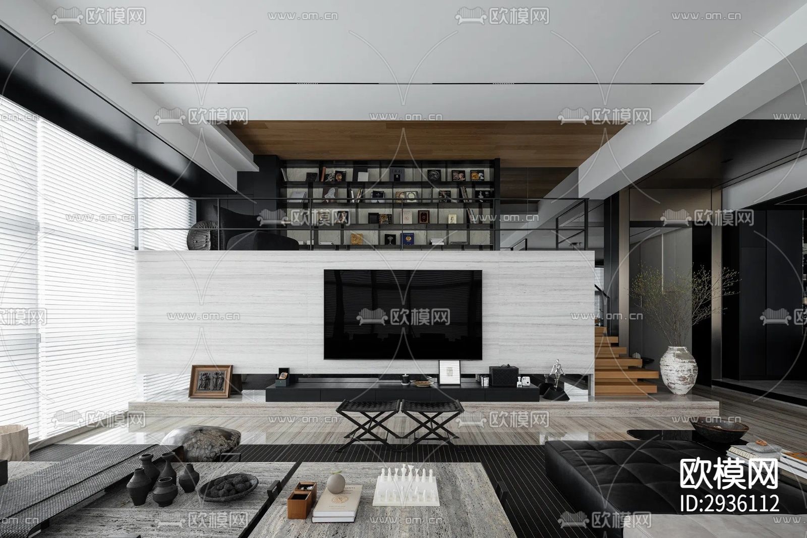 高级灰复式大平层下载（渲染图5）