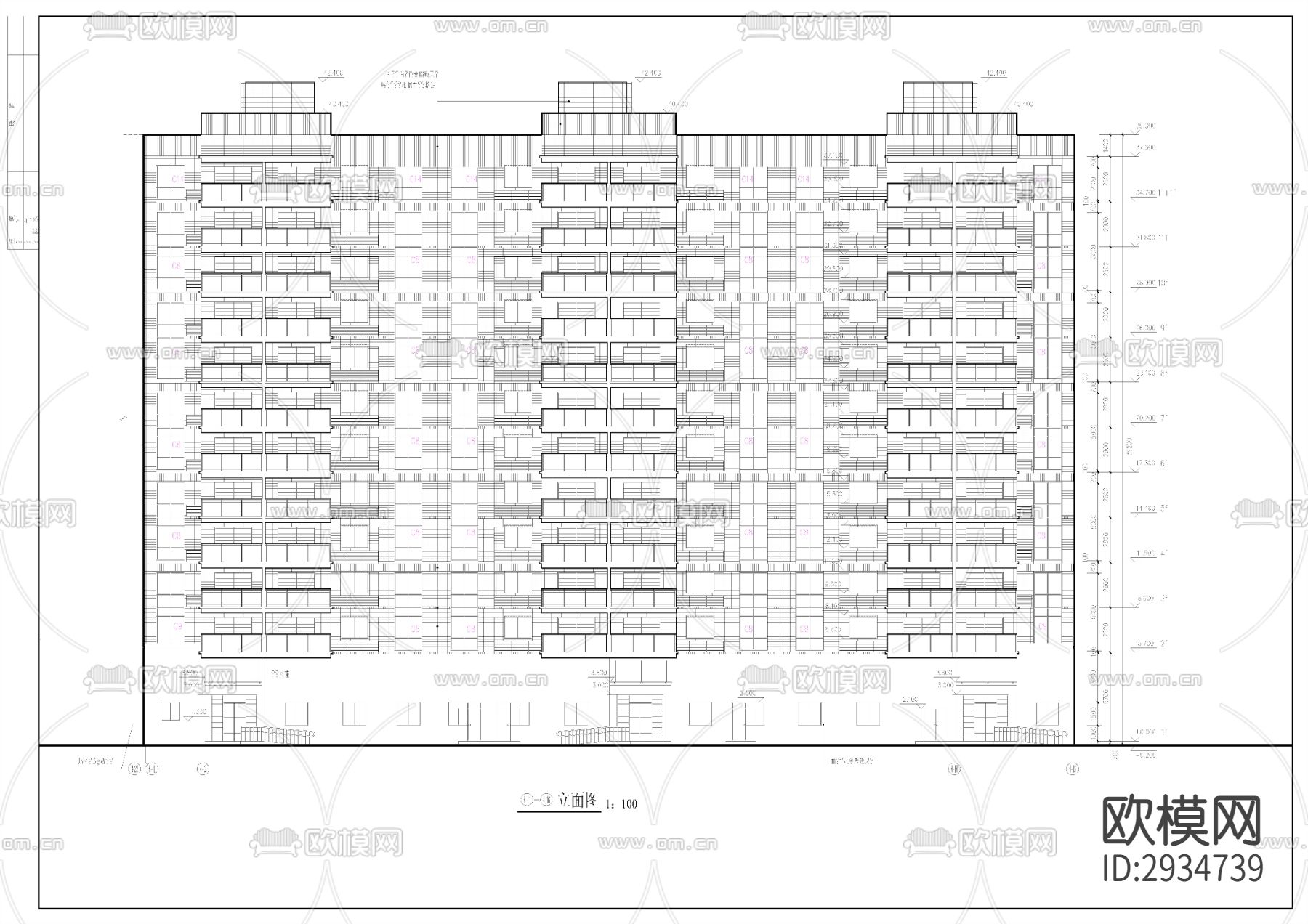 高层住宅小区建筑楼cad施工图下载（渲染图10）
