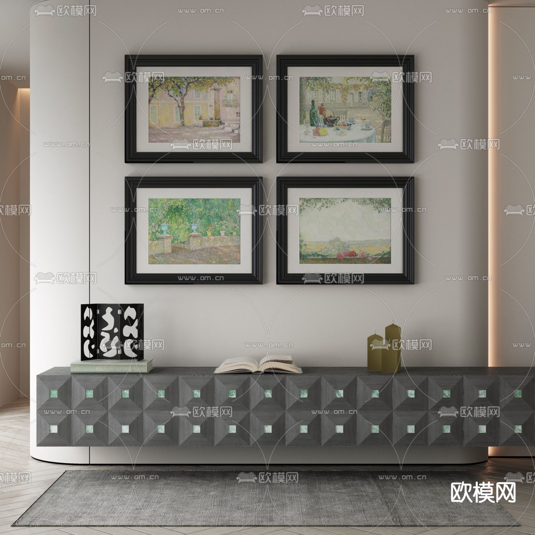 美式装饰画 油画 组合画3d模型下载