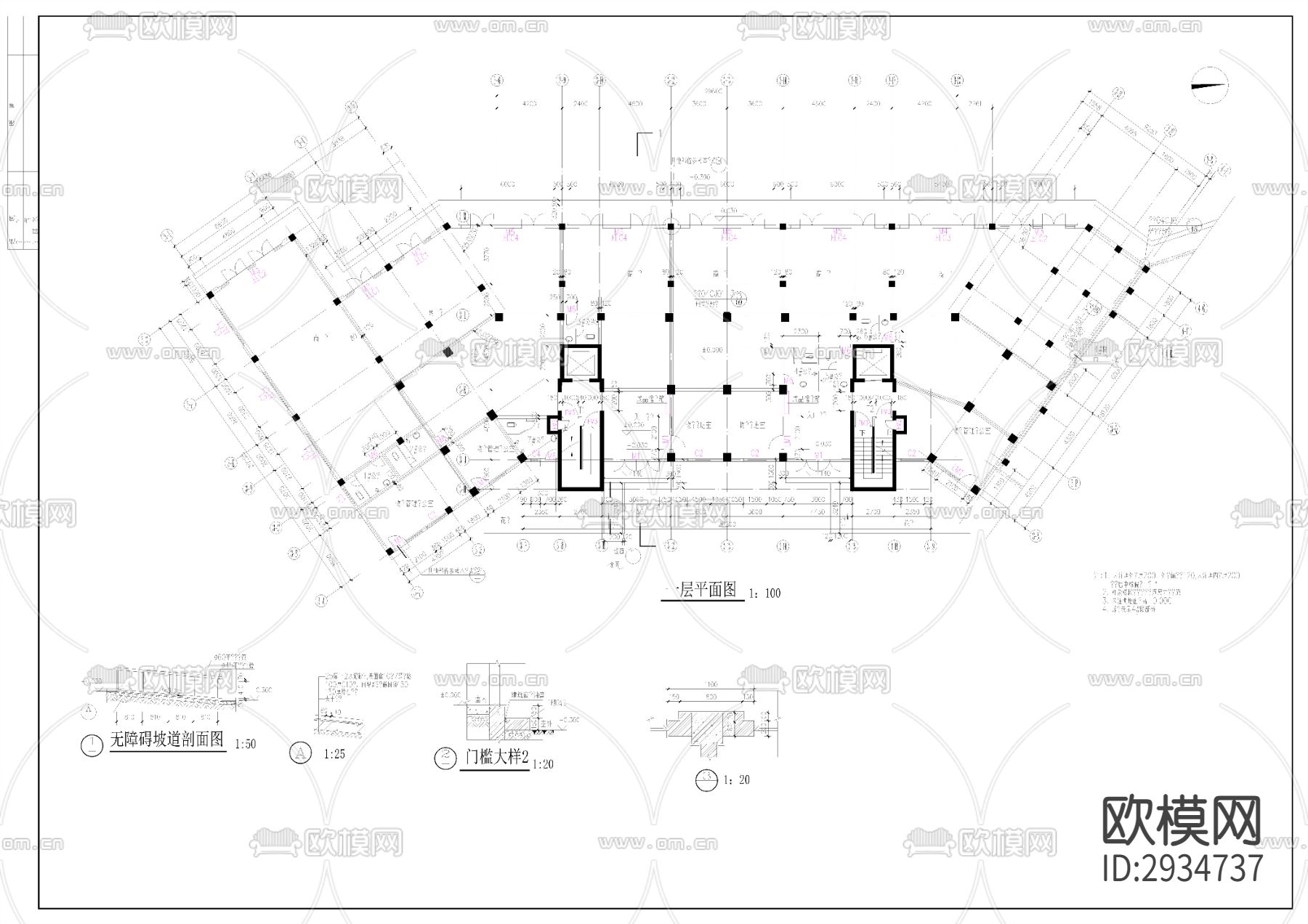 高层住宅小区建筑楼cad施工图下载（渲染图3）