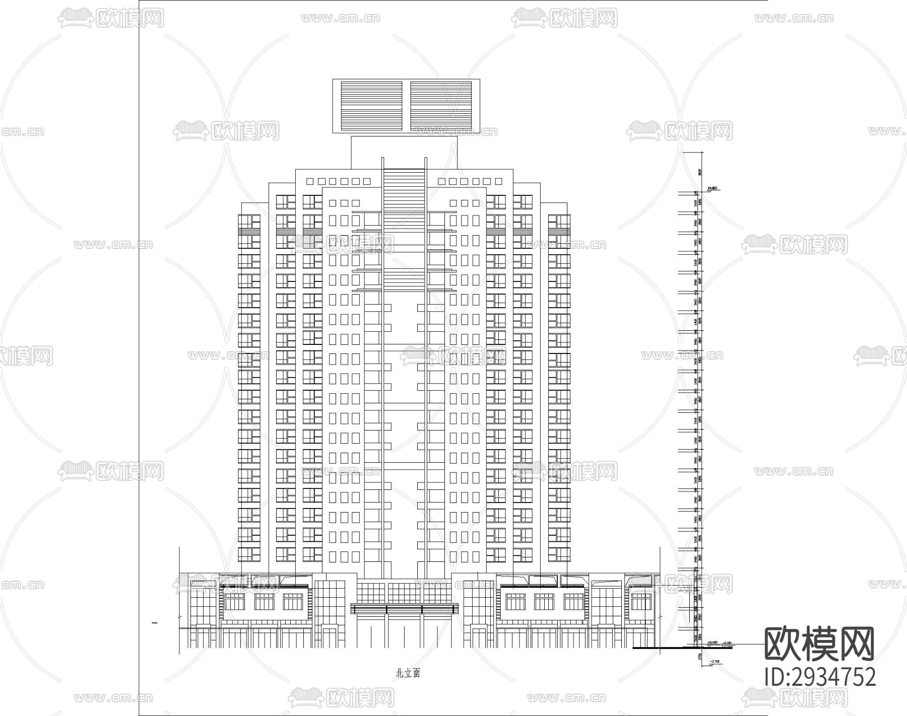 高层住宅楼建筑cad施工图下载（渲染图8）