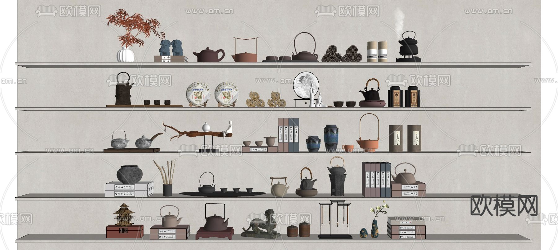 新中式茶具 茶壶 茶杯 茶饼su模型下载（渲染图2）