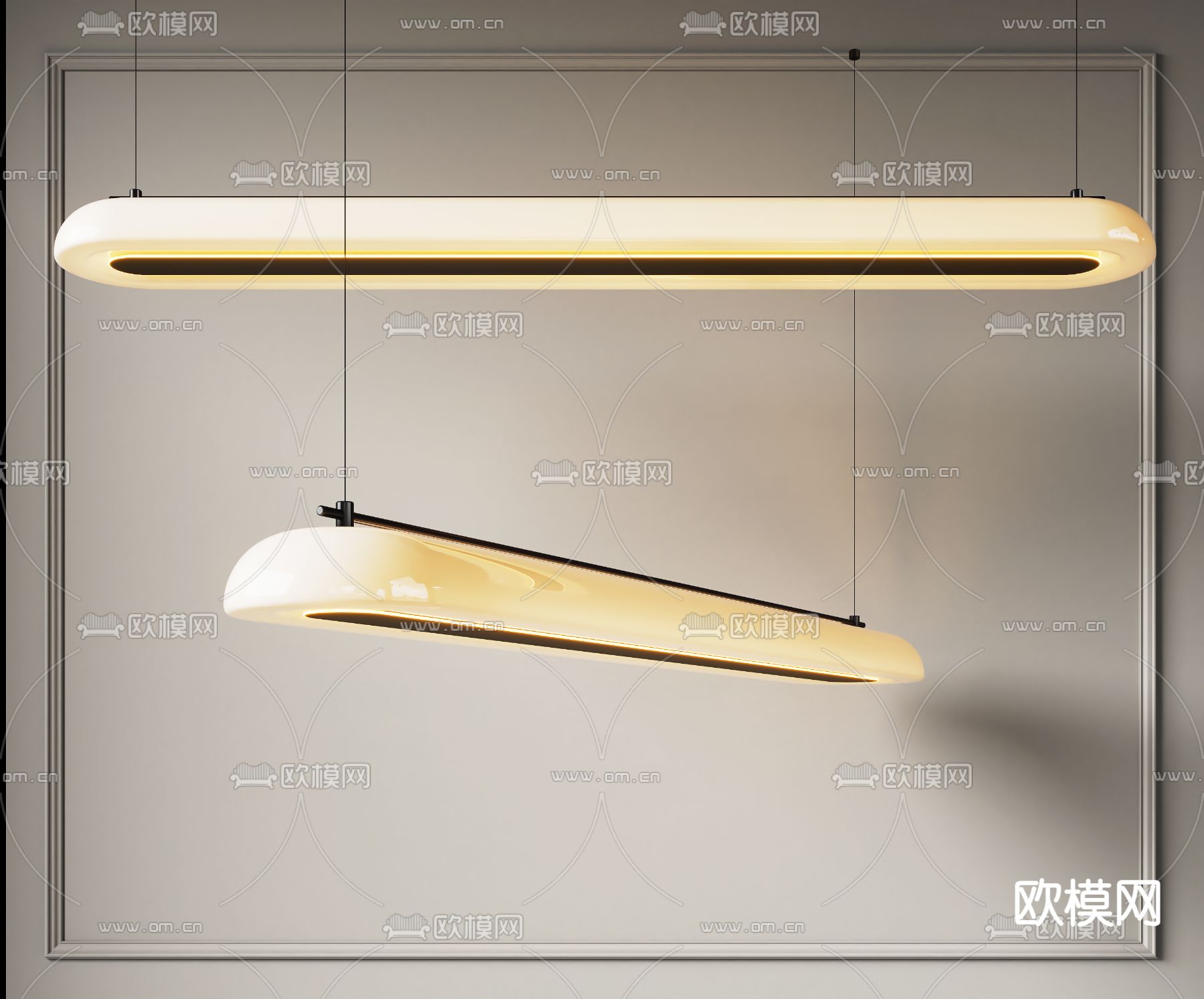 办公吊灯 长条吊灯3d模型下载