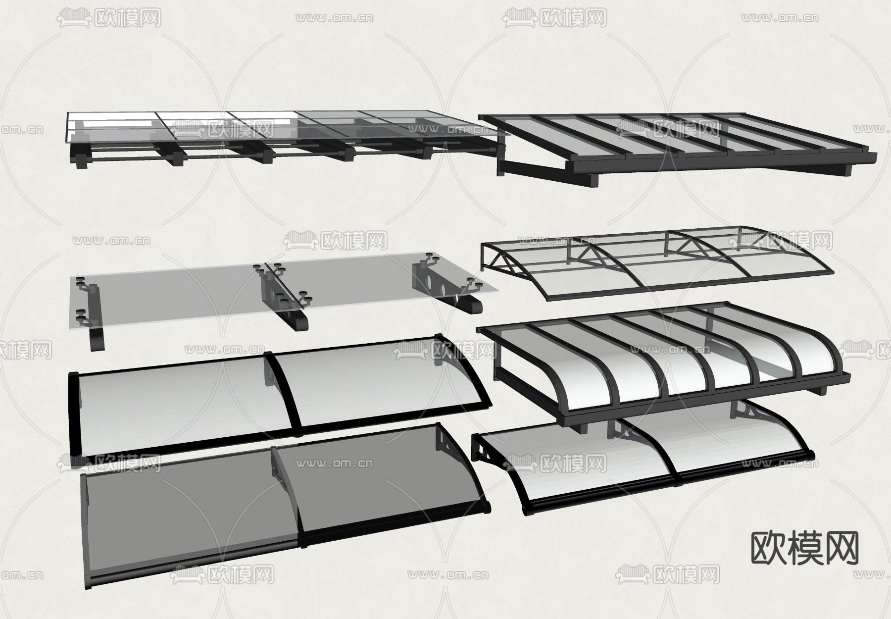 钢化玻璃雨棚 遮阳棚 遮雨棚su模型下载（渲染图2）