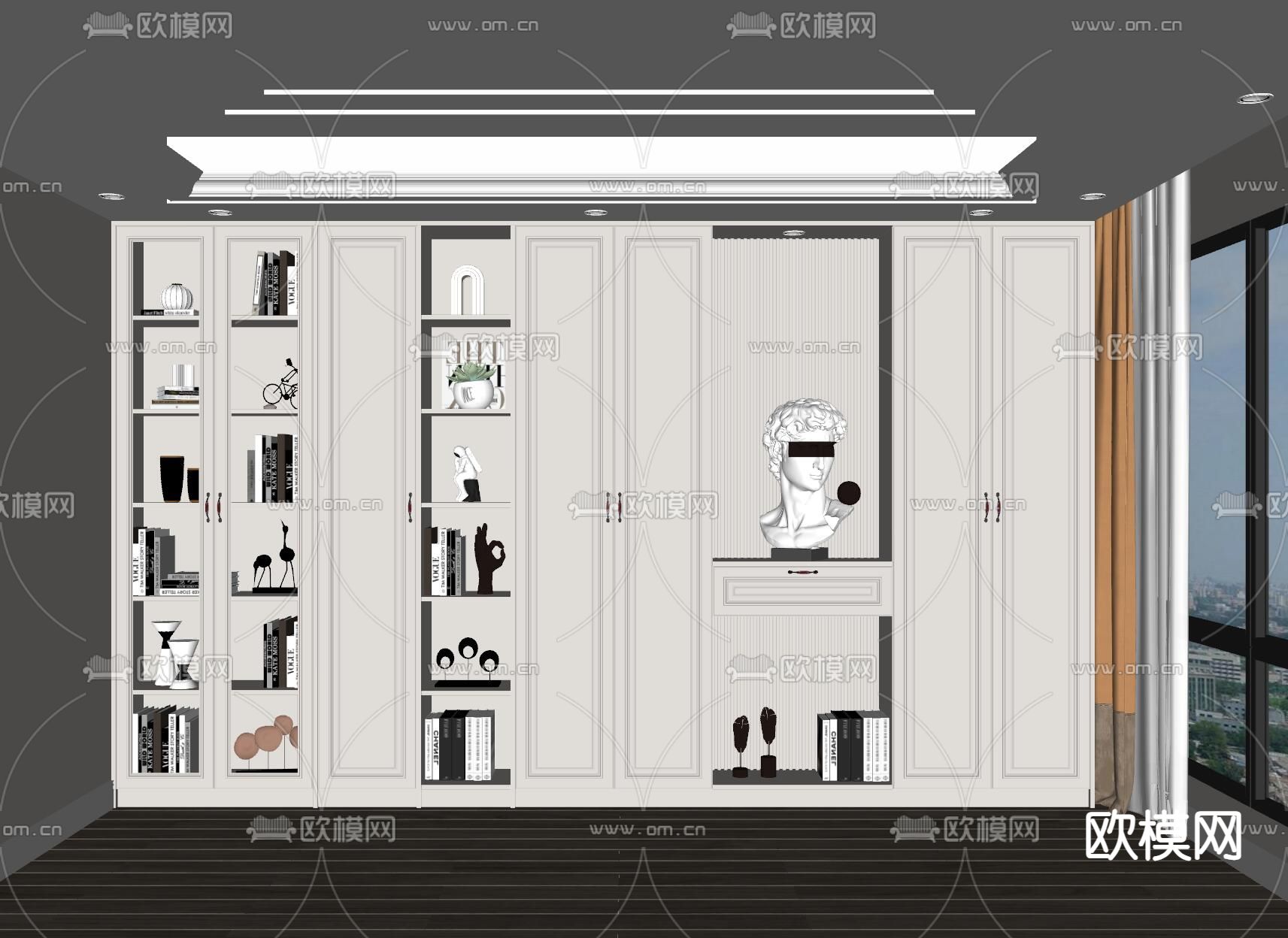 美式书柜su模型下载（渲染图2）
