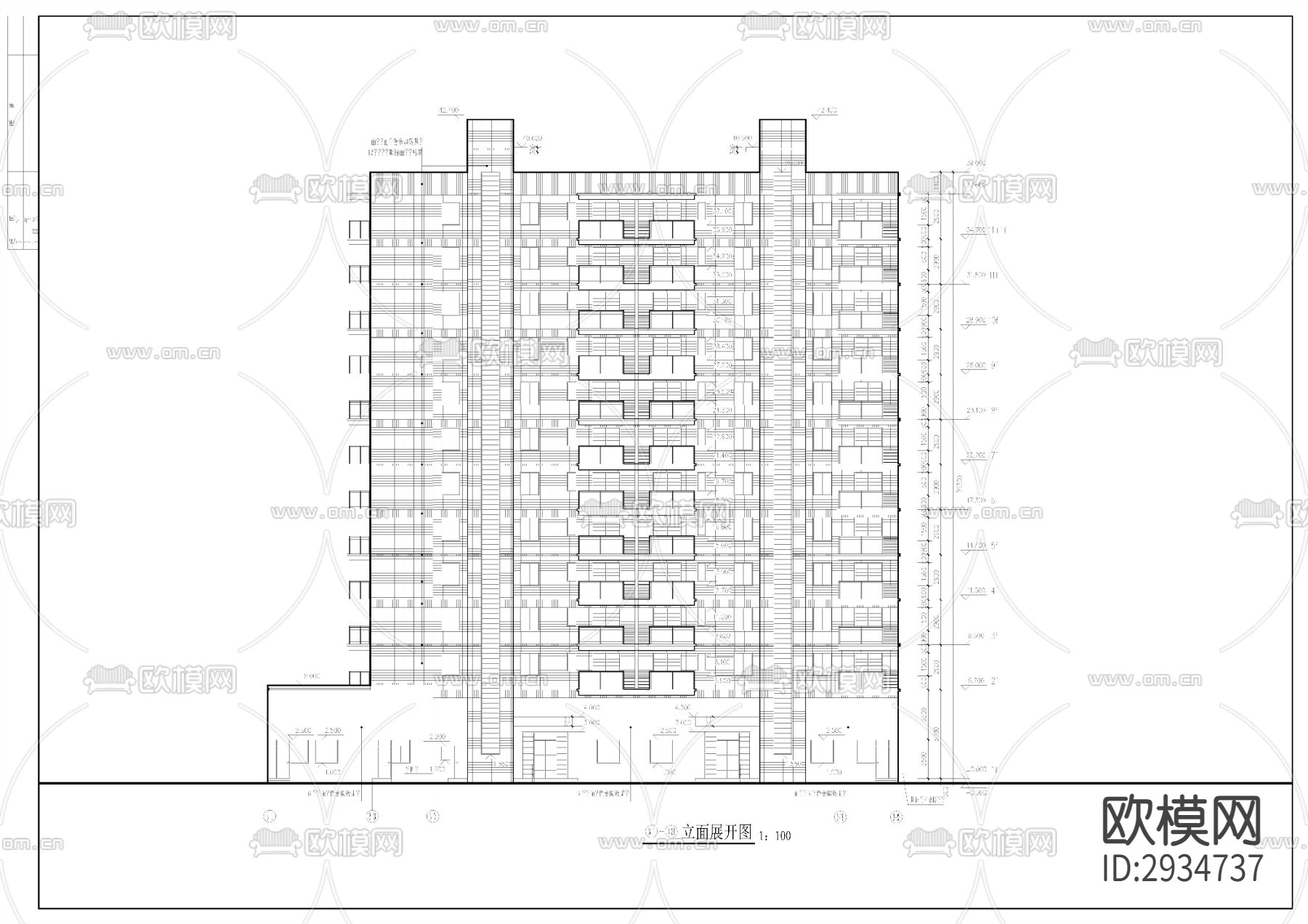 高层住宅小区建筑楼cad施工图下载（渲染图4）