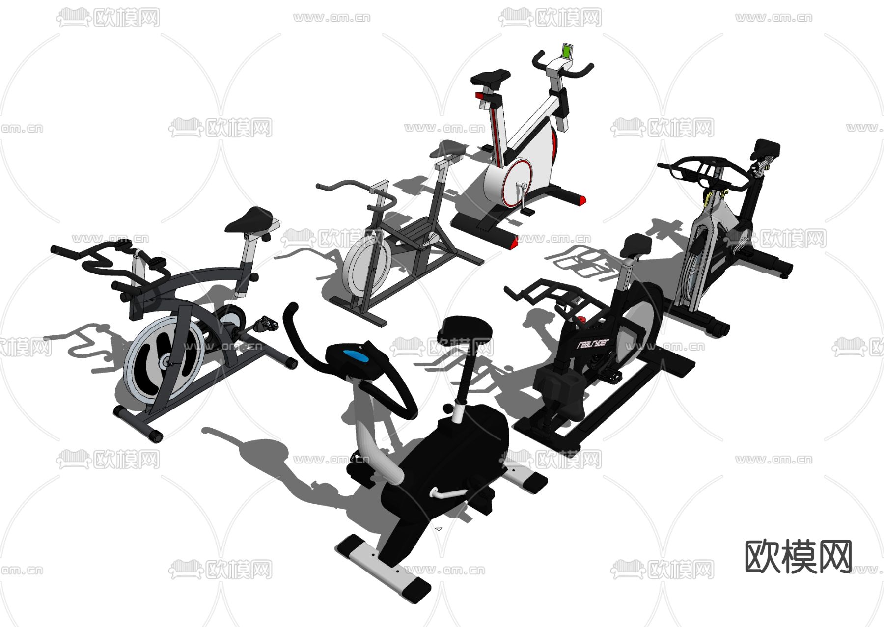 动感单车 运动器材su模型下载（渲染图2）