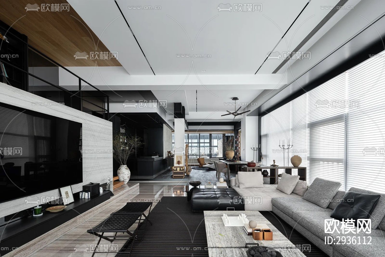 高级灰复式大平层下载（渲染图3）