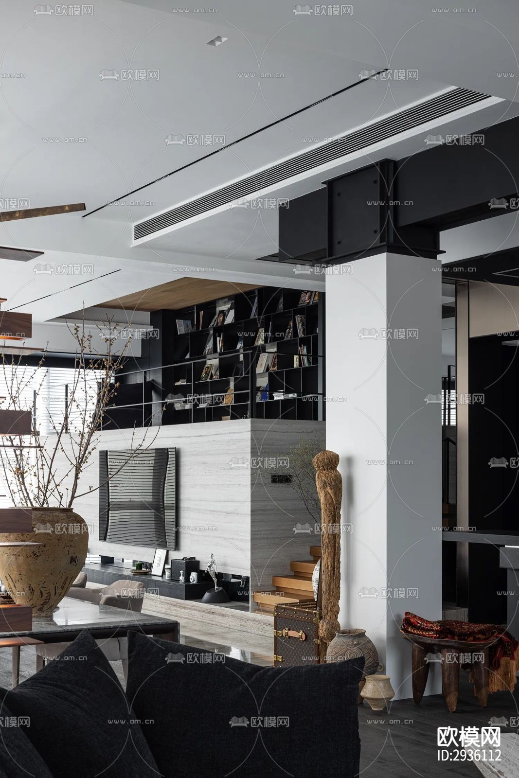 高级灰复式大平层下载（渲染图6）