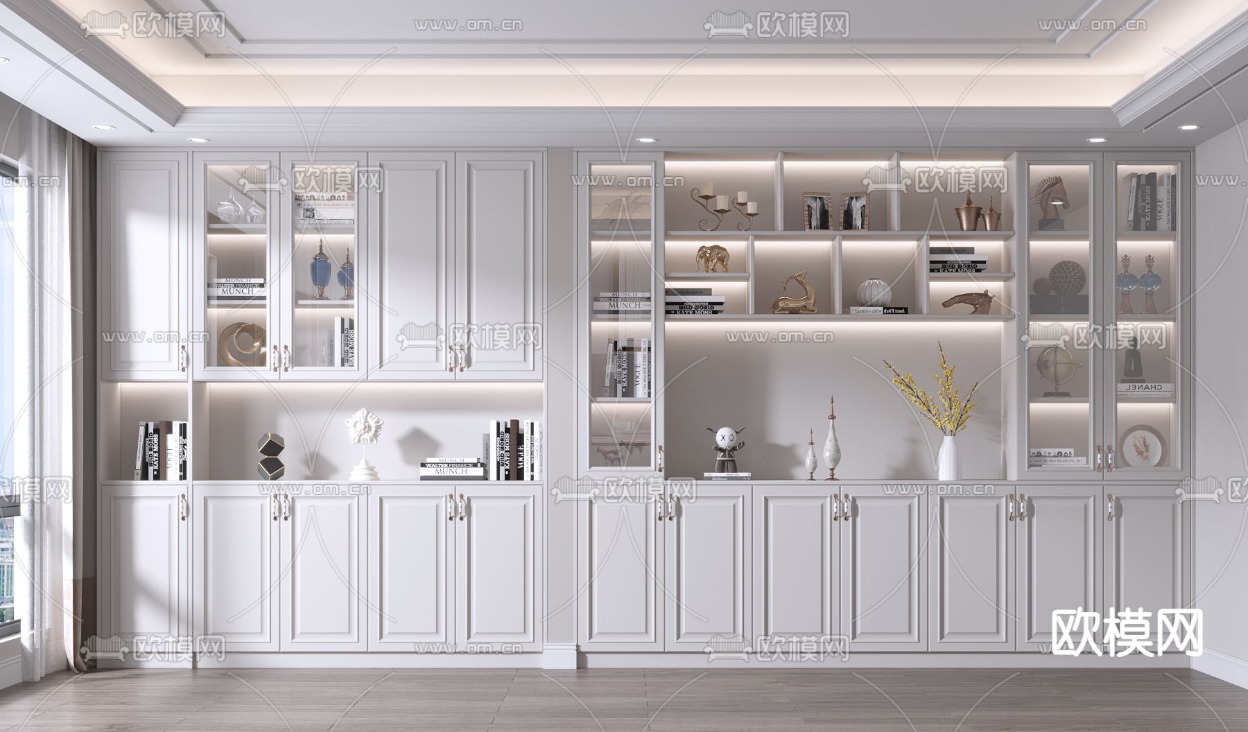 美式书柜su模型下载（渲染图1）