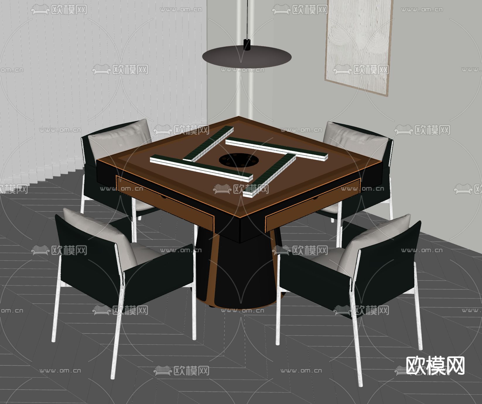 现代麻将桌 棋牌机su模型下载（渲染图2）