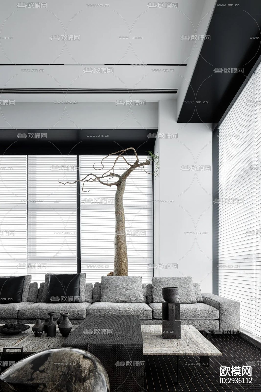 高级灰复式大平层下载（渲染图8）