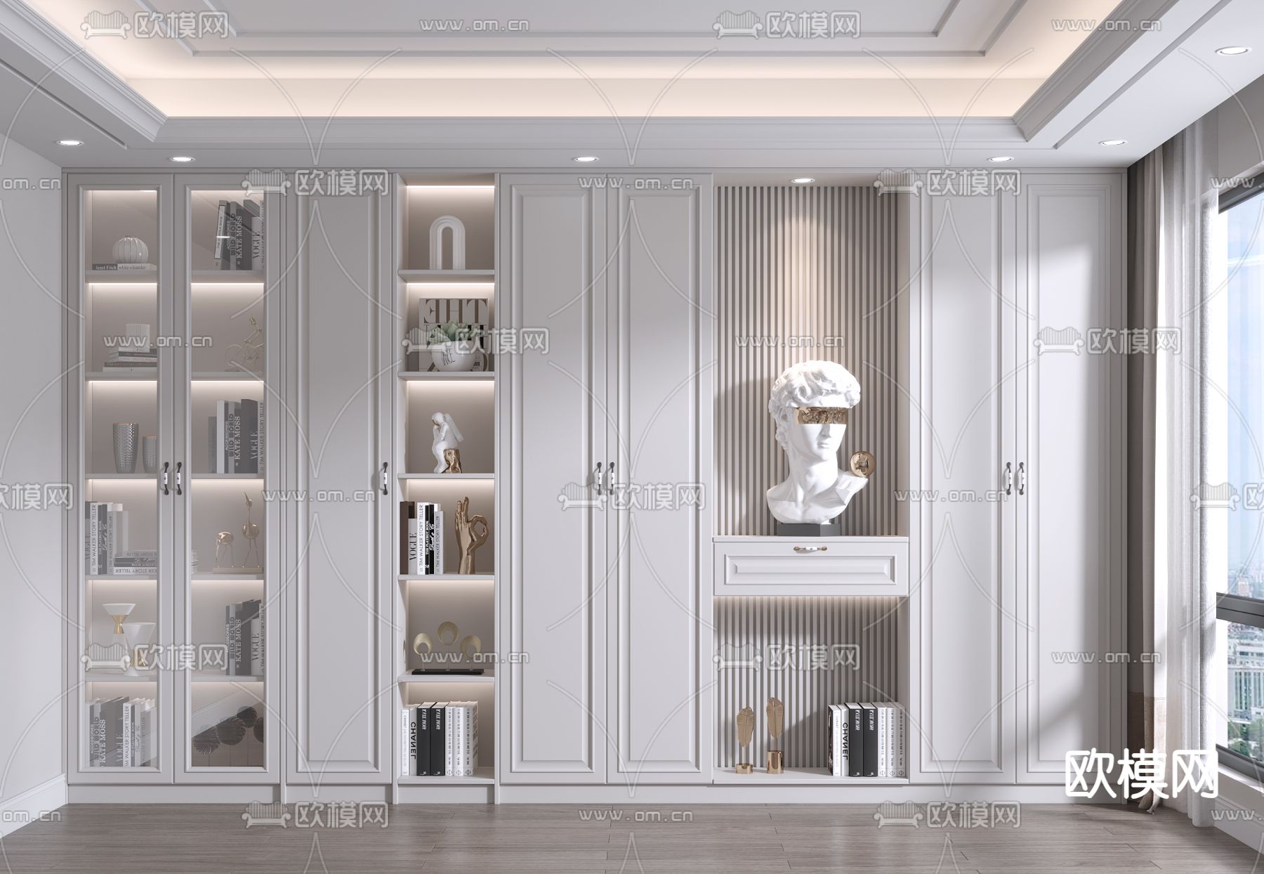 美式书柜su模型下载（渲染图1）