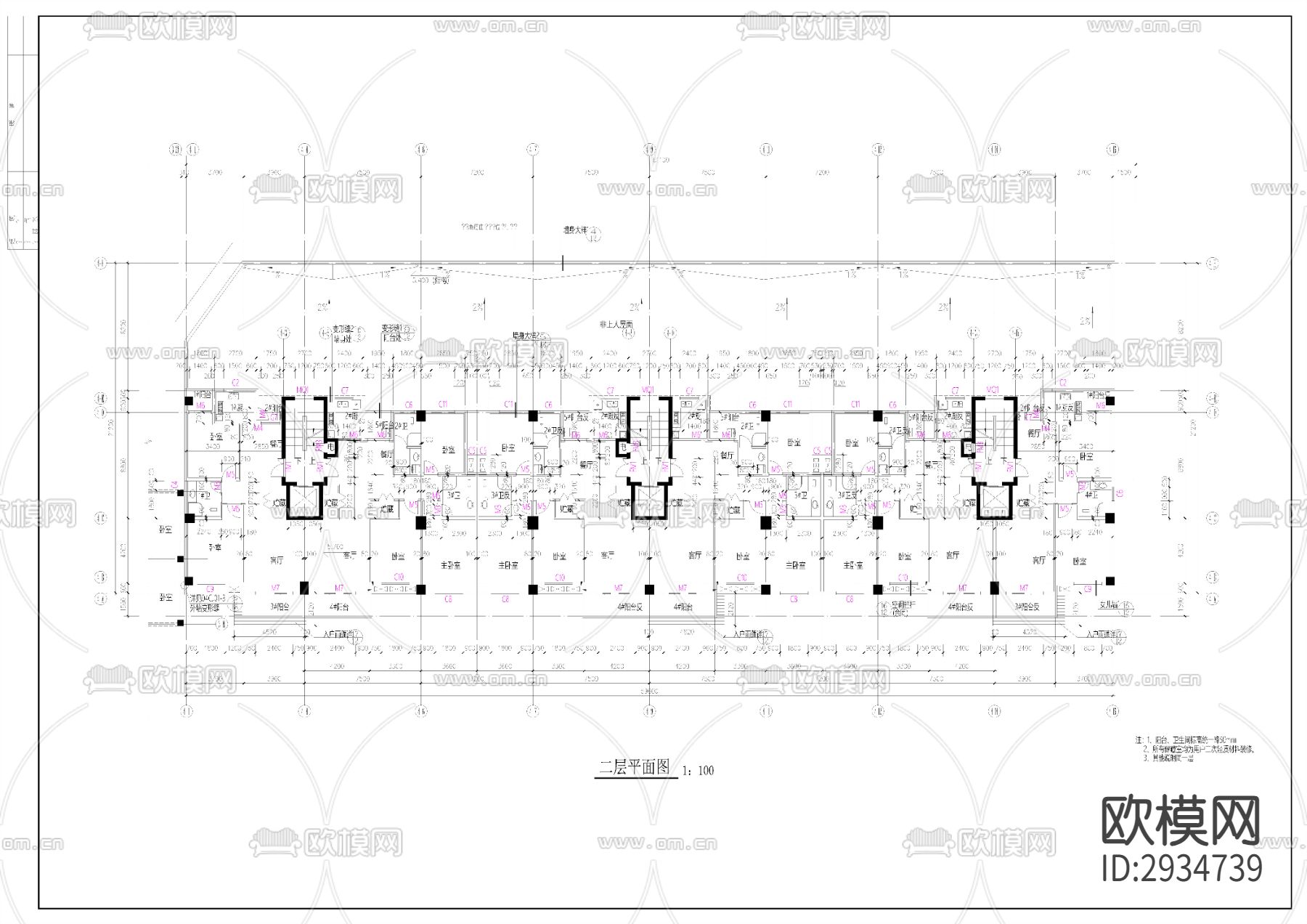 高层住宅小区建筑楼cad施工图下载（渲染图1）