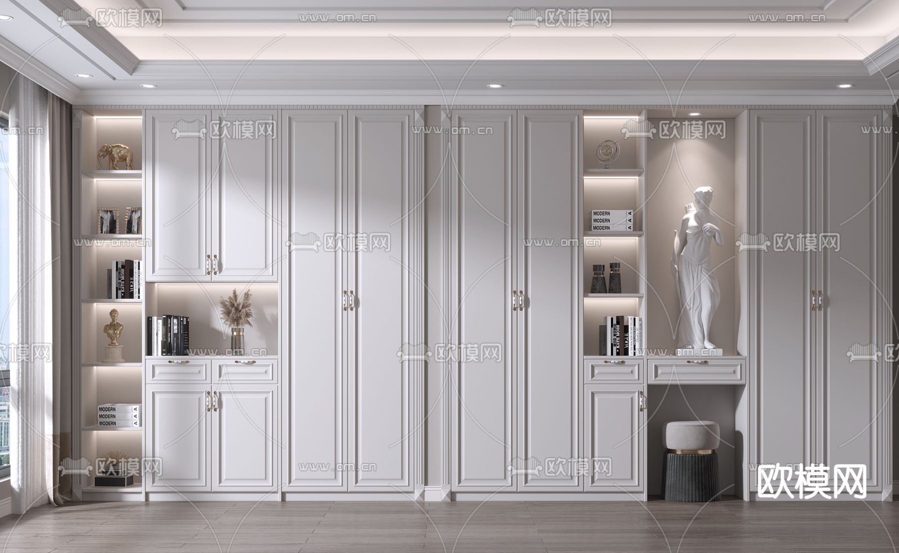 美式书柜su模型下载（渲染图1）