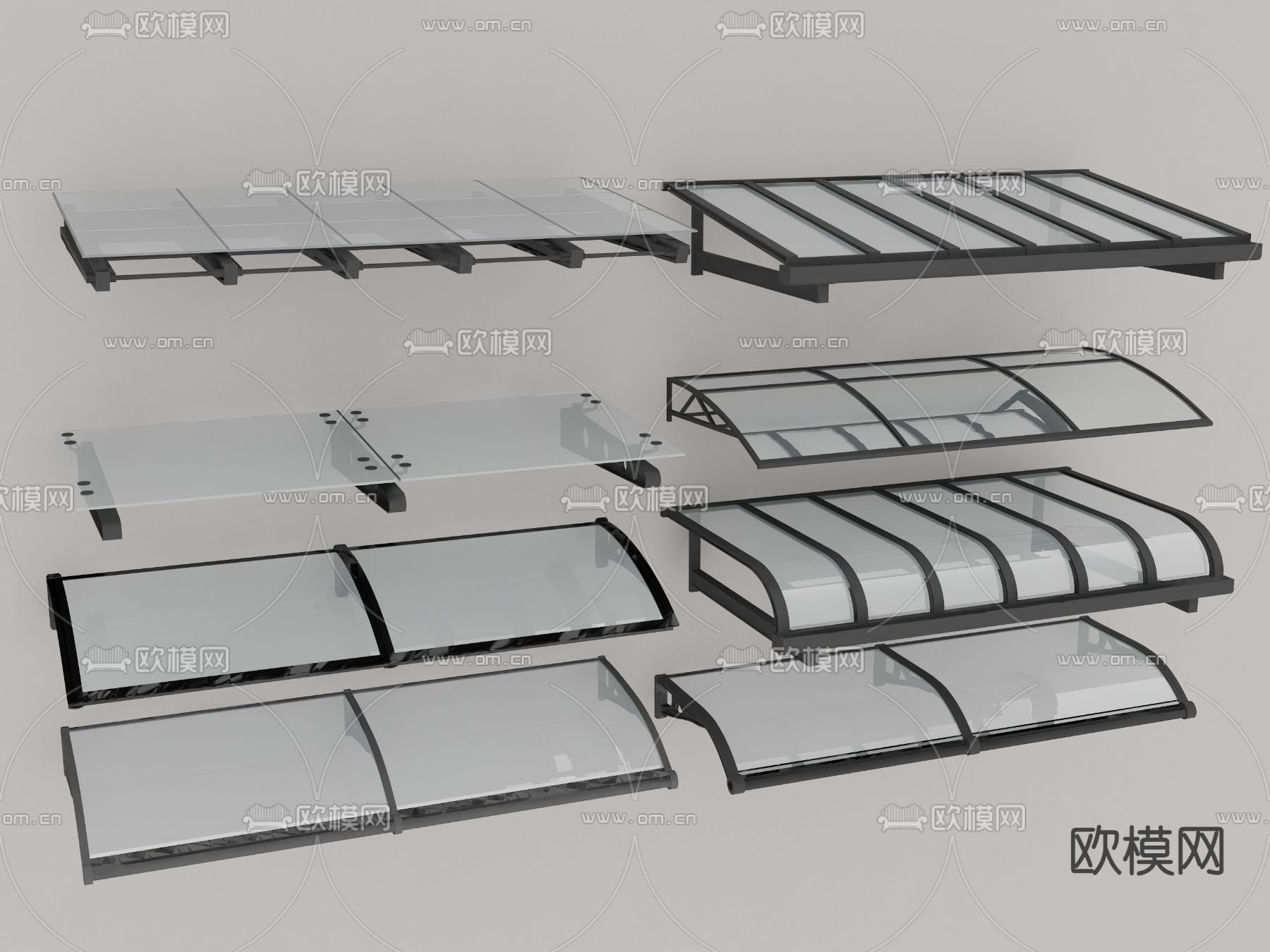 钢化玻璃雨棚 遮阳棚 遮雨棚su模型下载（渲染图1）