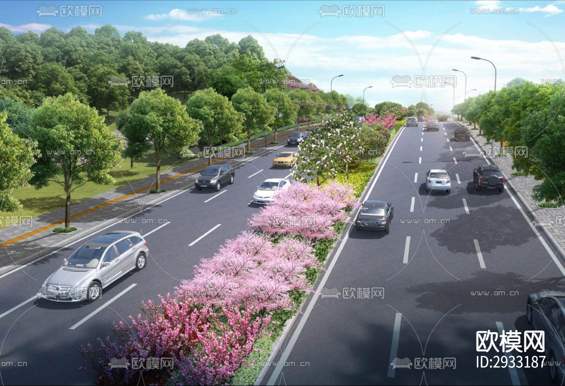 长江水岸融合提升项目之主干道中央隔离带工程cad施工图下载（渲染图8）