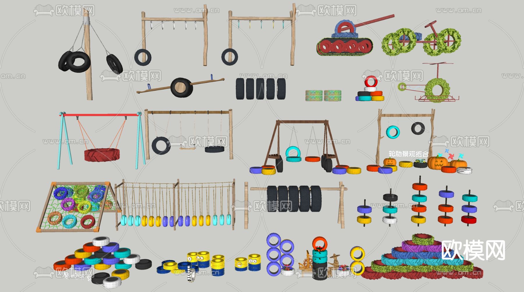 轮胎花箱 轮胎花池su模型下载（渲染图1）