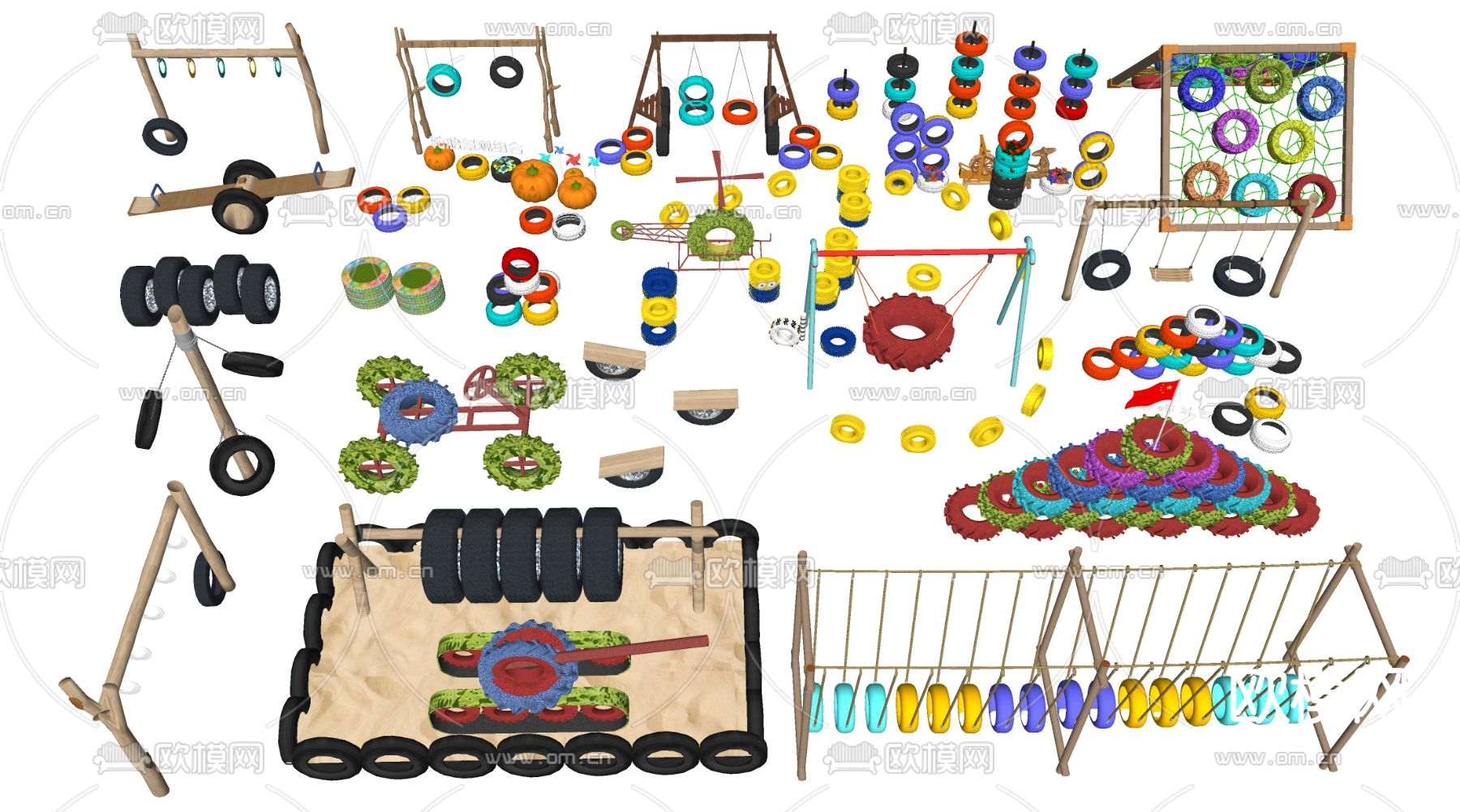 轮胎花箱 轮胎花池su模型下载（渲染图1）