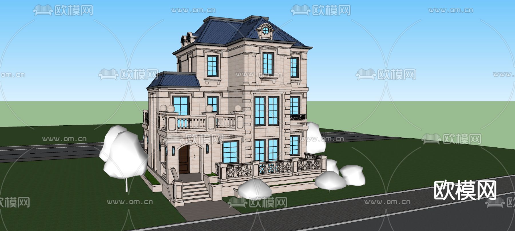 法式别墅su模型下载（渲染图1）
