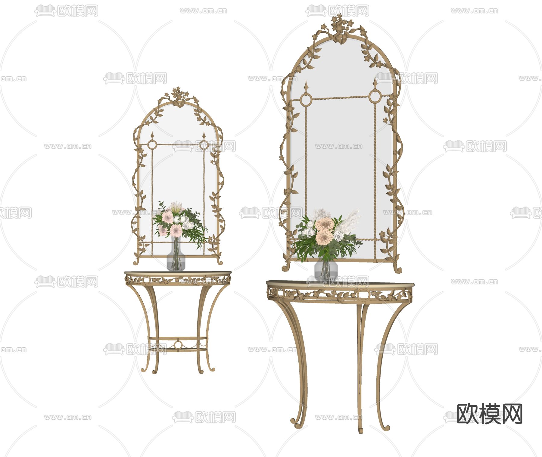 法式雕花镜子 装饰镜su模型下载（渲染图2）