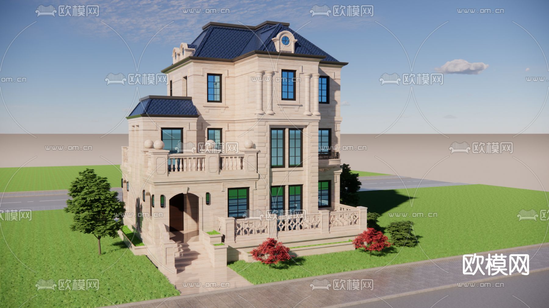 法式别墅su模型下载（渲染图3）