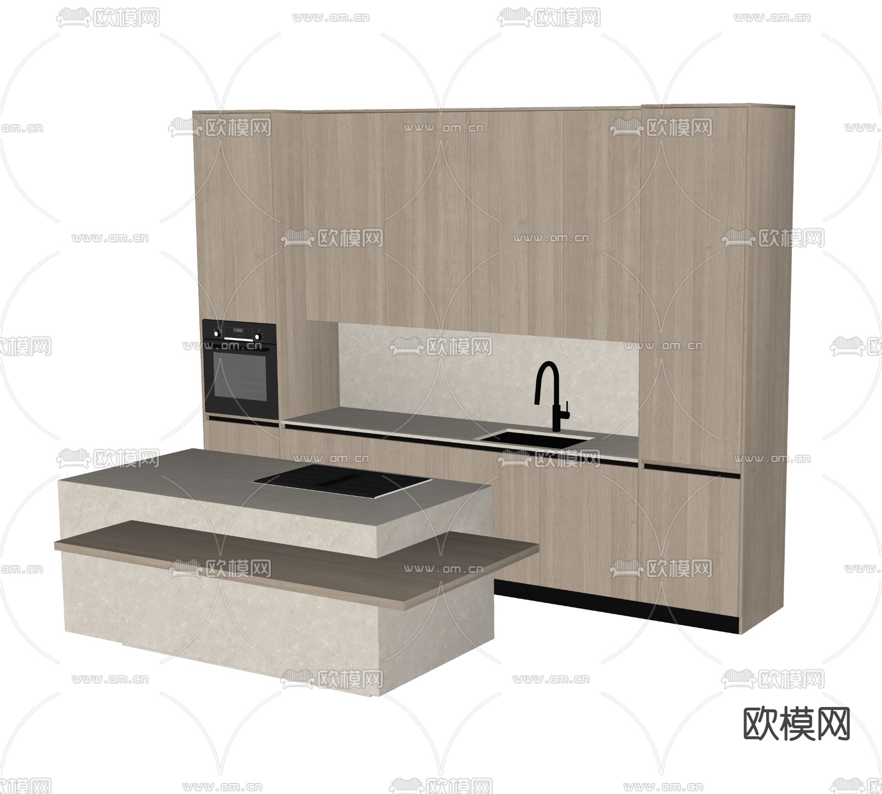 现代厨房橱柜su模型下载（渲染图2）