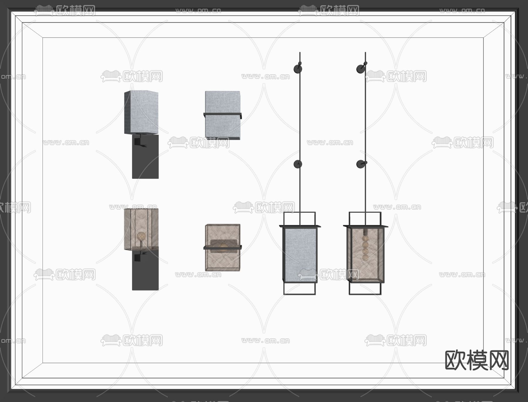 新中式壁灯 玻璃壁灯su模型下载（渲染图2）