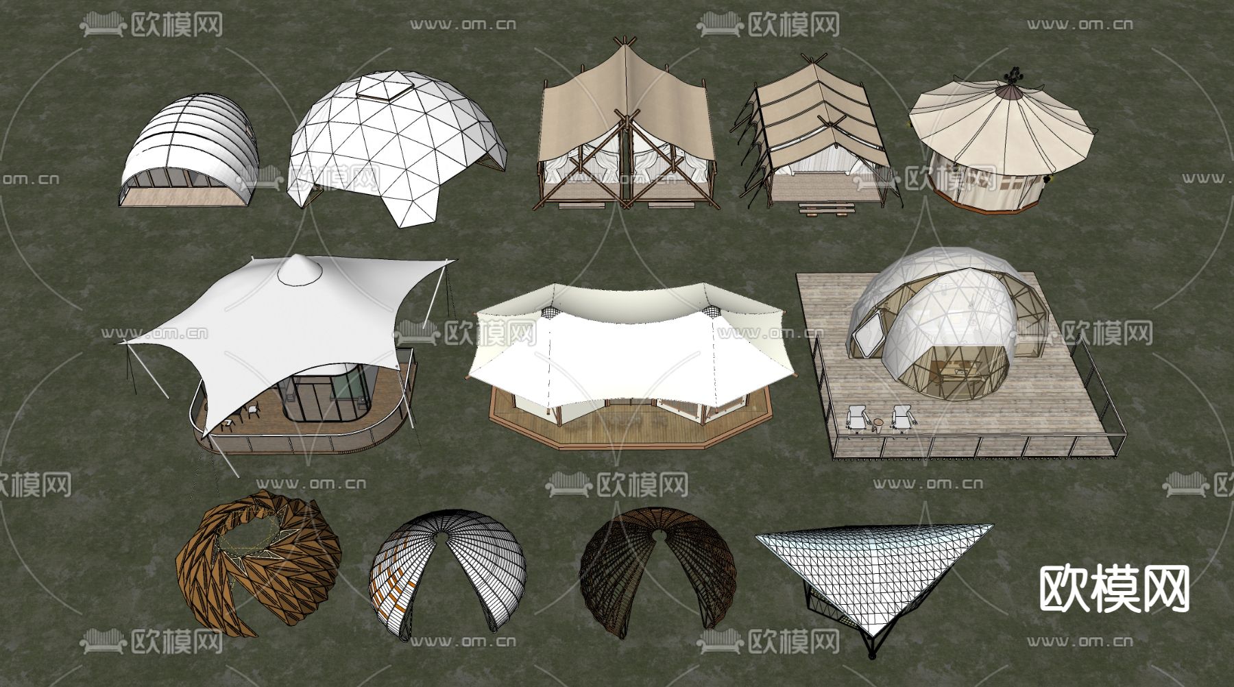 张拉膜民宿 帐篷民宿su模型下载（渲染图1）