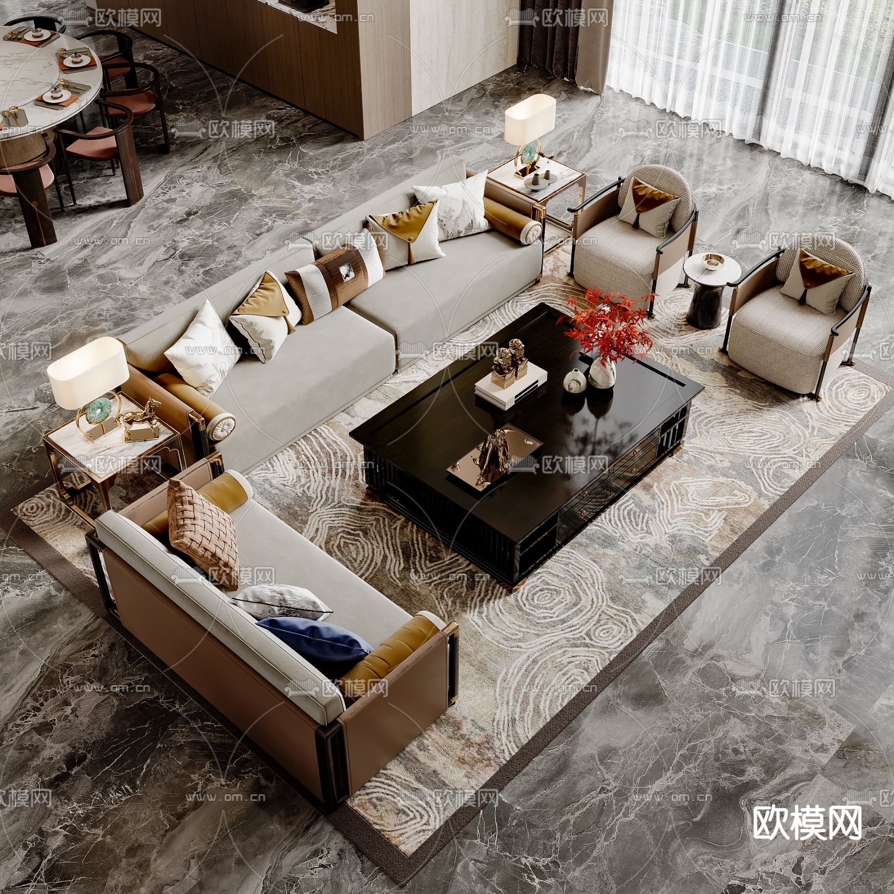 别墅客厅 别墅中空3d模型下载（渲染图9）