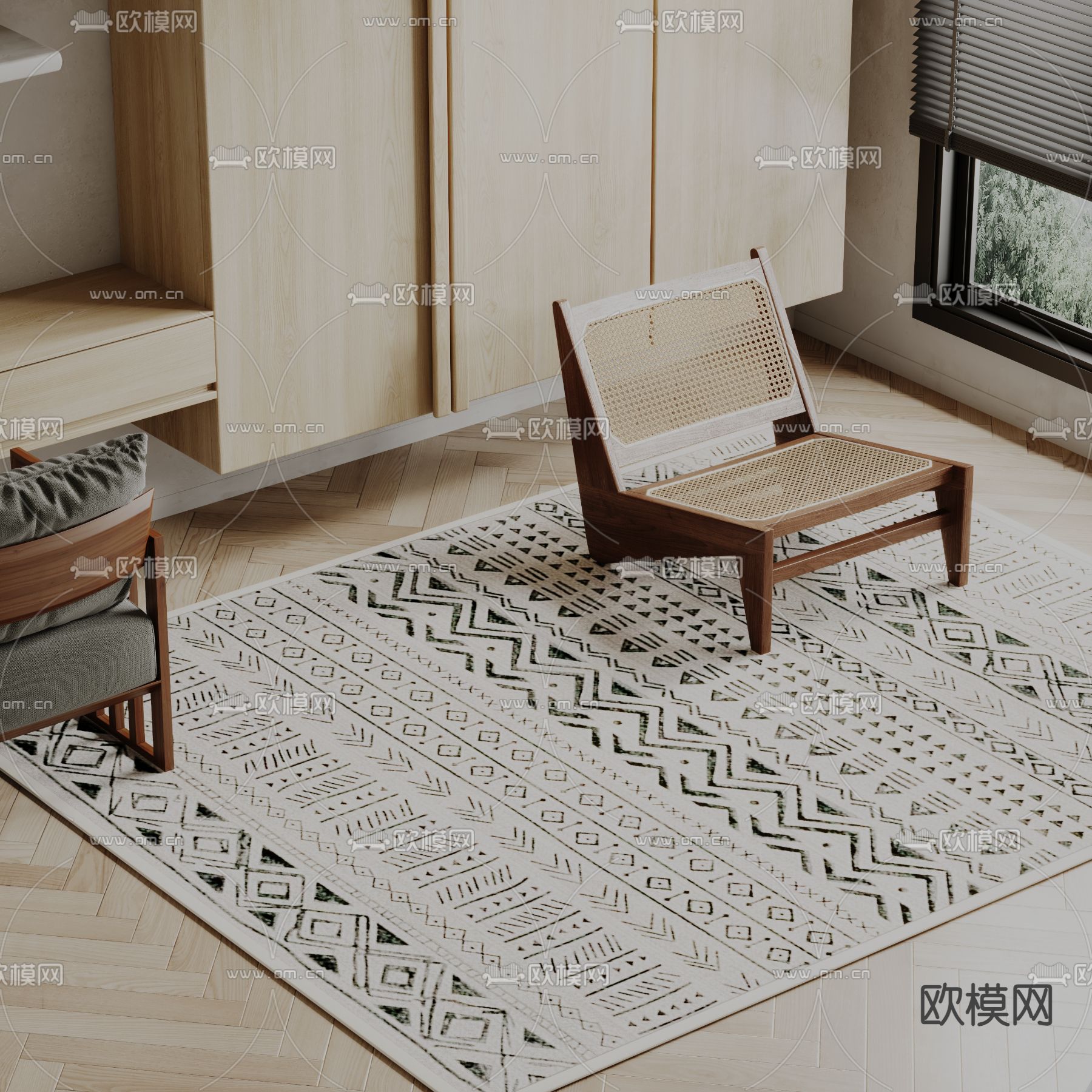 侘寂风布艺地毯 躺椅su模型下载（渲染图2）