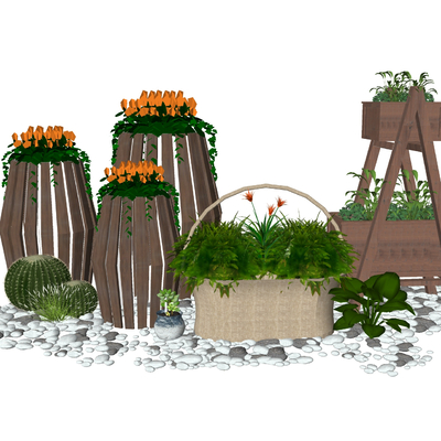  花箱 花架su模型 