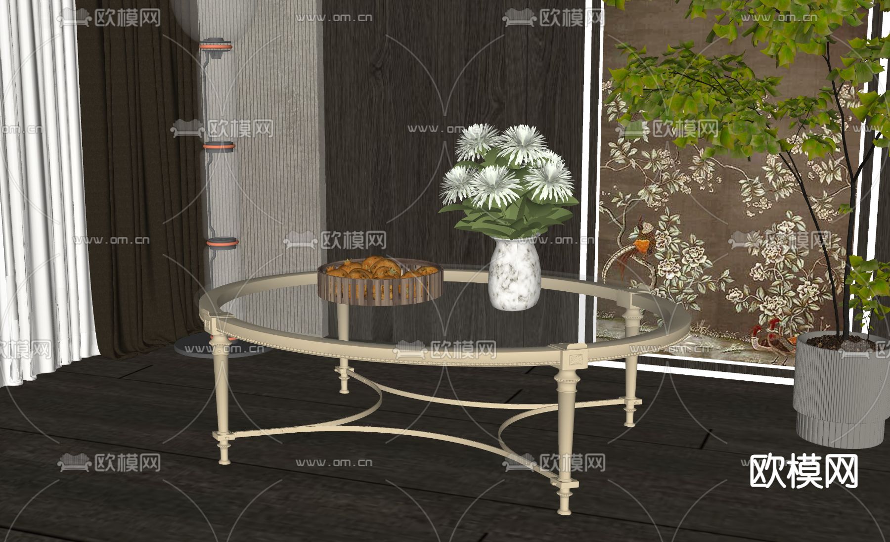 简欧茶几su模型下载（渲染图2）