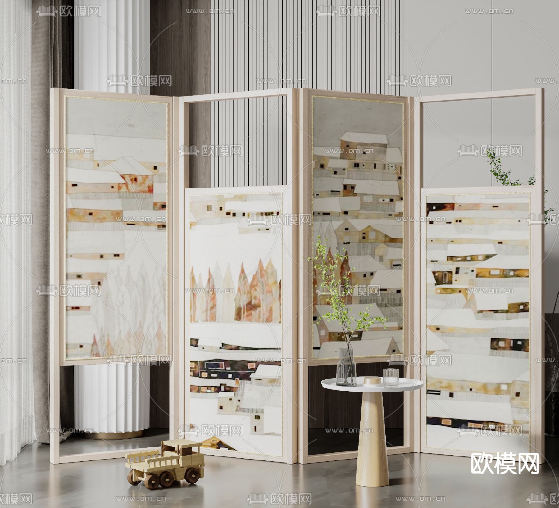 简欧屏风 隔断su模型下载（渲染图2）