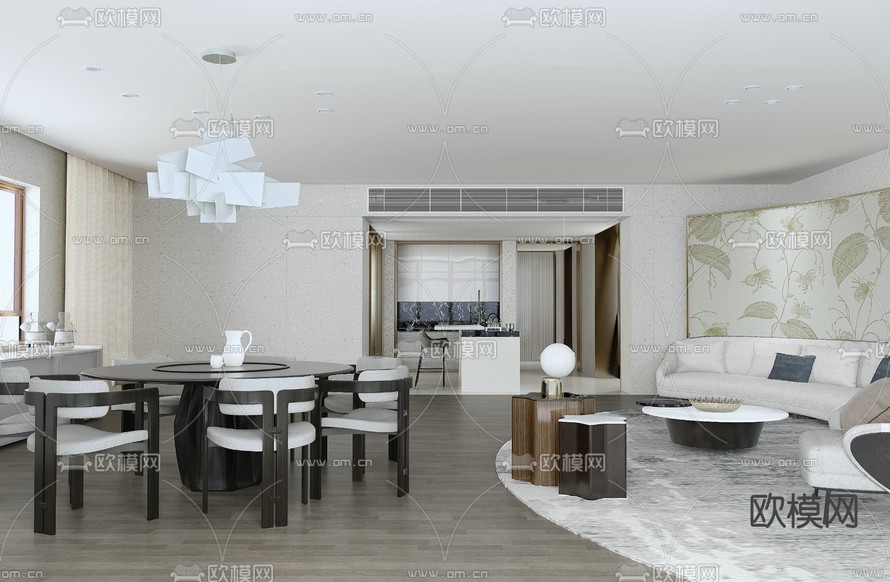 现代客厅 餐厅3d模型下载